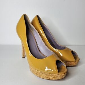 Cole Haan Platform peep toe high heels patent Size 9.5 5" Heel